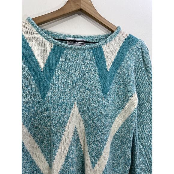 Vtg 80s 90s Angora Blend Sweater M Indie Preppy Chevron Y2K Grandma Eclectic - Picture 6 of 11